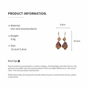 Detail view showing material, weight and dimensions for wood mushroom earrings.