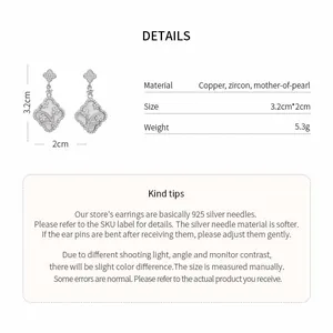 Detailed product specifications for flower mother-of-pearl earrings with size and material info