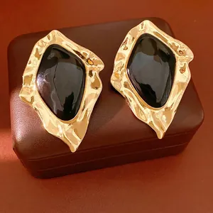 Western Vintage Geometric Irregular Alloy Drip Oil Stud Earrings With Silver Earring Post Gold Black Enamel Earrings For Women Jewelry