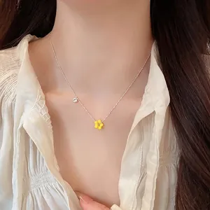 Elegant silver flower necklace with zircon charm minimalist Korean style necklace