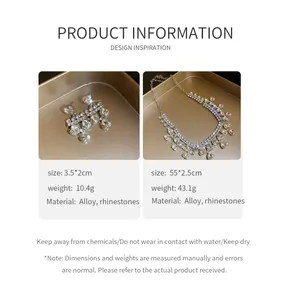 Detailed specifications of luxury rhinestone heart earrings and necklace jewelry set info