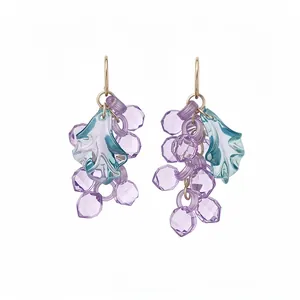 Elegant purple acrylic grape cluster earrings with teal leaf design for a refined look