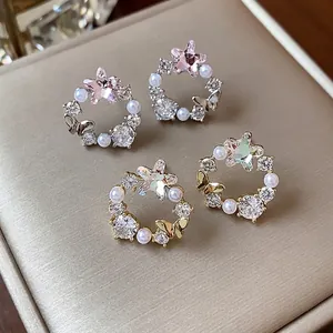 Luxus 18k Vergoldete Kupfer Ohrstecker Mit Silber Ohrringpfosten Zirkonia Stern Künstliche Perle Schmetterling Kranz Ohrringe Damen Schmuck