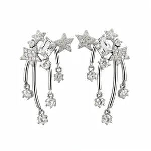 Orecchini a stella scintillanti in stile coreano con zirconi e perni in argento