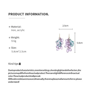 Detailed product specifications showing the 5.8cm size of these purple acrylic grape earrings