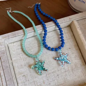 Handmade beaded starfish necklaces for beach vacation, ocean inspired jewelry set