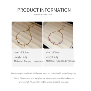 Detailed specifications for zirconia flower pull-cord bracelets in copper and zirconium