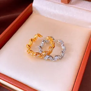 Shiny Rhinestone Twisted Rope Ring For Women Copper Silver Gold Plated Open Finger Ring Delicate Luxury Fashion Jewelry Gift