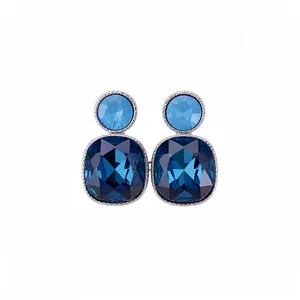 Elegant silver square pendant earrings featuring sparkling deep blue crystals for women