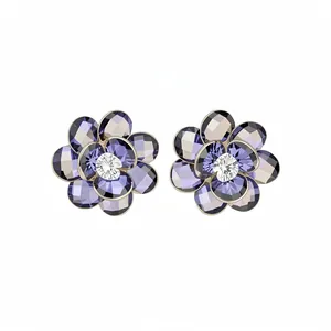 Elegant purple faceted crystal flower stud earrings with a delicate silver needle base