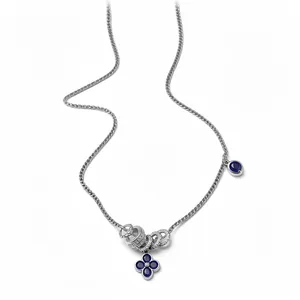 Elegant silver necklace with blue flower pendants and sparkling zircon charms