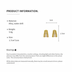 Detailed product information sheet for rhinestone C-shape earrings with size measurements