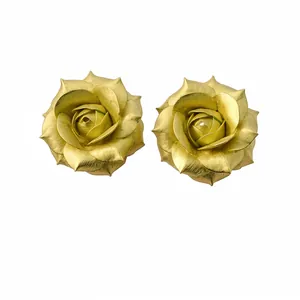 Elegant 18K gold plated rose flower stud earrings with intricate and detailed floral textures