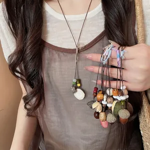 New Chinese Style Acorn Pendant Necklace Retro Zen Wood Bead Handmade Woven Clavicle Chain Ethnic Fashion Jewelry For Women