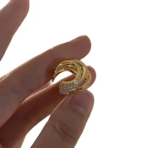 Elegant gold-tone multi-layer ear cuff with sparkling zircons for non-pierced ears