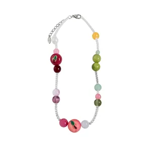 Fresh and sweet resin glass apple beaded necklace for elegant daily and holiday wear