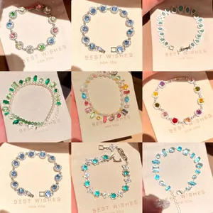 Braccialetto di Zirconia Colorato Dopamina Donna Rame Intarsiato Stile Ins Coreano Leggero Lusso Fiore Geometrico Regolabile Gioielli