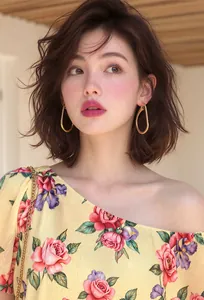Orecchini a cerchio asimmetrici dorati minimalisti su modella per un look chic