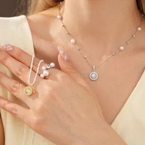 Zircon eight-pointed star pendant necklace worn by female model for a luxury look