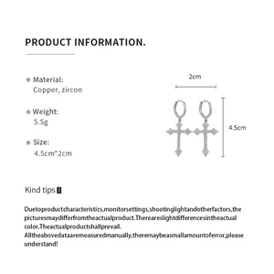 Silver zircon cross pendant earrings specifications showing 4.5cm height and 2cm width dimensions