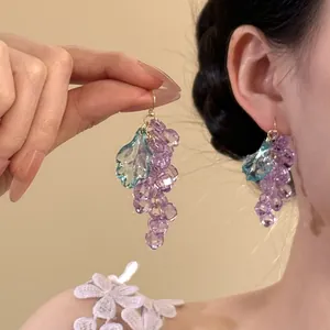 Süße Transparente Lila Traube Cluster Ohrhänger Für Damen Elegante Fruchtform Acrylperle Ohrhaken Schmuck Geschenk