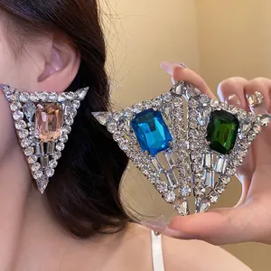Geometric Triangle Square Stone Rhinestone Stud Earrings for Women Luxury 925 Sterling Silver Earring Post Fashion Jewelry