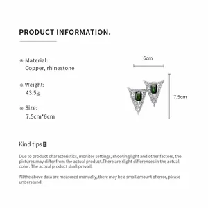 Detailed size and material specifications for rhinestone triangle drop earrings
