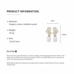 Detalles de las especificaciones de los pendientes colgantes de cobre, circón y perla.