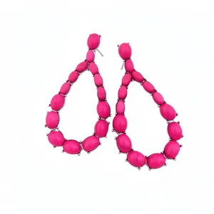 Orecchini vintage a goccia con pietre rosa fucsia e perni in argento di alta qualità