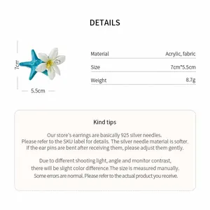 Technical details and dimensions of the blue starfish flower hair clip for women