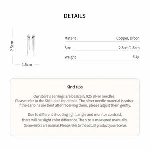 English specifications and care instructions for zircon star tassel earrings with dimensions