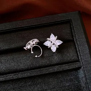 Elegant flower zircon ear cuffs for non-pierced ears, stylish and sweet jewelry design.