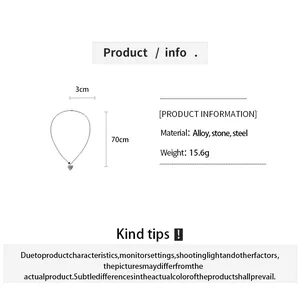 Spécifications détaillées d'un collier pendentif cœur avec mesures et matériaux.