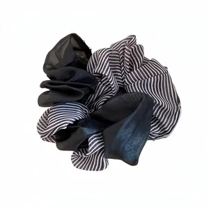 Fashionable black and white striped double-layer fabric scrunchie hair tie accessory