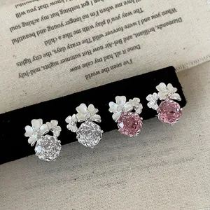Orecchini a Bottone in Lega con Strass Fiore Perno in Argento Stile Coreano Orecchini Floreali Geometrici per Donne Gioielli Regalo