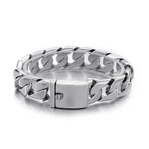 Premium silver-toned stainless steel Cuban link bracelet for men with secure box clasp