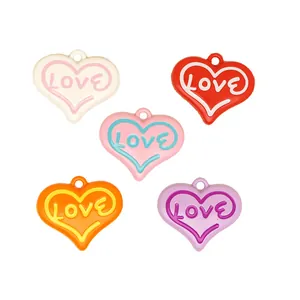 Five colorful heart-shaped LOVE pendants for DIY jewelry making and craft accessories