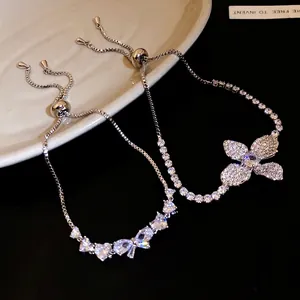 Raffinati bracciali regolabili in zircone con ciondoli a fiore e cuore da donna