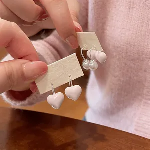 Korean Style Elegant Pink Heart Artificial Pearl Stud Earrings Minimalist Front Back Design Jewelry Gifts For Women