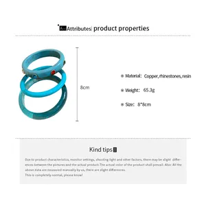 Detailed spec sheet for turquoise resin bangle set with dimensions and weight info
