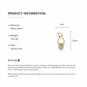Detailed specification of the zircon pearl oval pendant necklace with dimensions