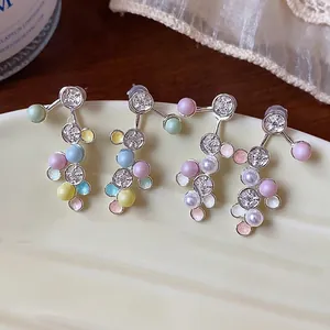 Luxus 925 Sterlingsilber Ohrstecker-Stift Ohrringe Mit Künstlicher Perle Strass Emaille Dopamin Mode Schmuck Für Damen