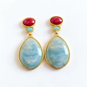 Elegant vintage resin teardrop dangle earrings with red, green, and blue stones in gold finish