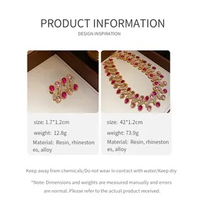 Vintage pink resin and rhinestone necklace earrings set detailed product specifications