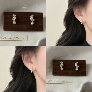 French Romantic 925 Sterling Silver Earring Post Oval Artificial Pearl Zirconia Stud Earrings Gold Plated Niche Design Elegant Jewelry