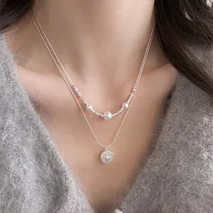 Elegant Layered Alloy Necklace With Star Pendant Artificial Pearl And Rhinestone For Women Light Luxury Clavicle Chain Jewelry