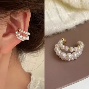 Σκουλαρίκι Ear Cuff με Τεχνητά Μαργαριτάρια για Γυναίκες Χωρίς Τρύπα Γαλλικό Στυλ Επιχρυσωμένο Ασημί Κράμα Κλιπ Σκουλαρίκια