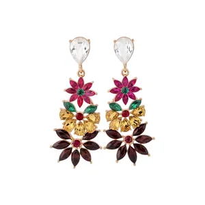 Elegant multi-color crystal flower drop earrings featuring a bold and trendy design