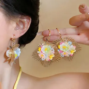 Boucles d'Oreilles Fleur Ajourée Style Vacances Avec Tige en Argent Sterling 925 Doux Alliage Verre Perle Artificielle