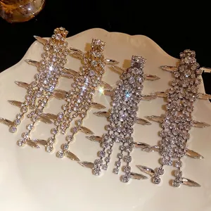 Elegant rhinestone water drop tassel earrings with sparkling crystals for women